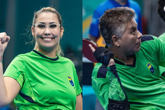 MONTAGEM COM OS ATLETAS PARALÍMPICOS THAIS SEVERO FRAGA E IRANILDO ESPÍNDOLA